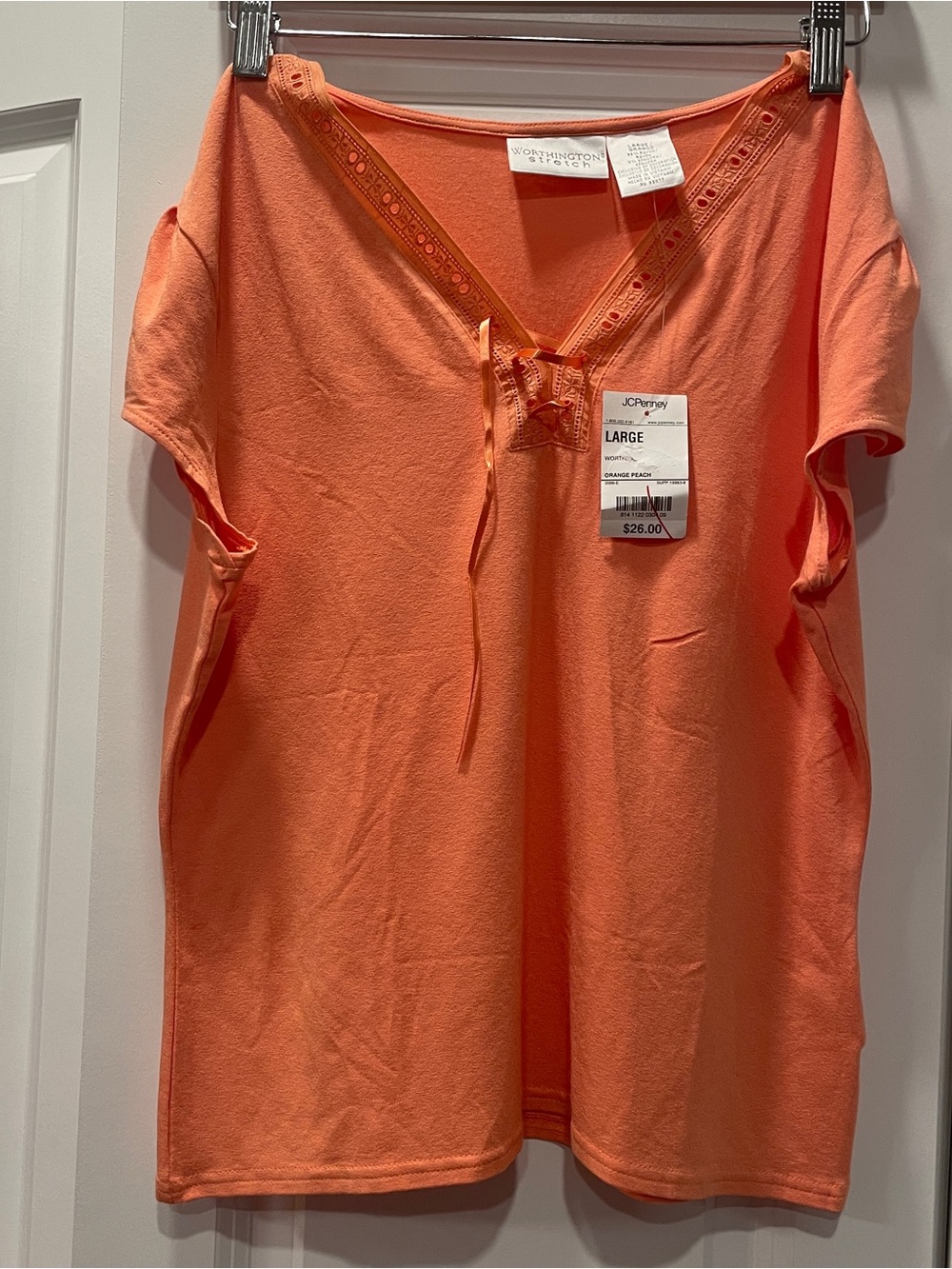 jcpenney Orange Lace-Up V-Neck Short Sleeve Women's Top